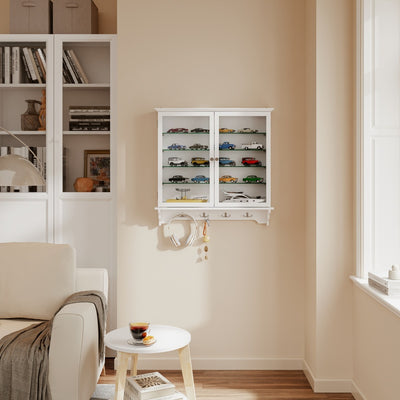 SoBuy | Sammelvitrine | Wandvitrine mit 2 Türen aus Bambus und Glas | Weiß | FSB114-E-W