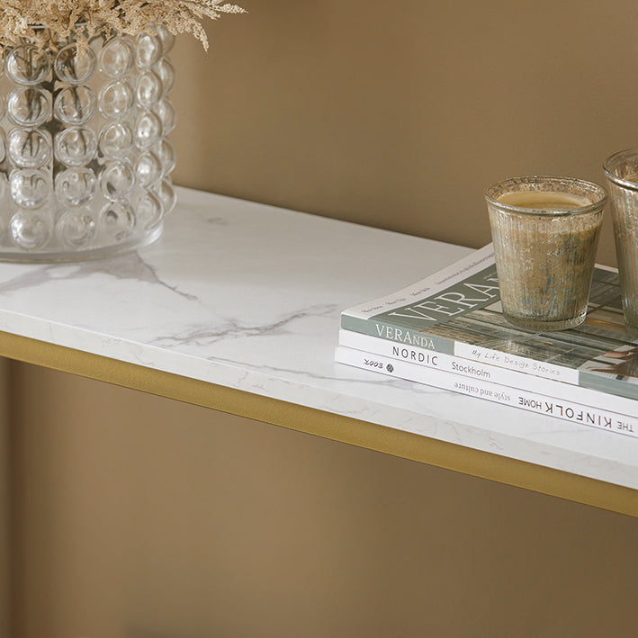 SoBuy | Konsolentisch mit goldenem Metallrahmen | Flurtisch | Sideboard | FSB29-G