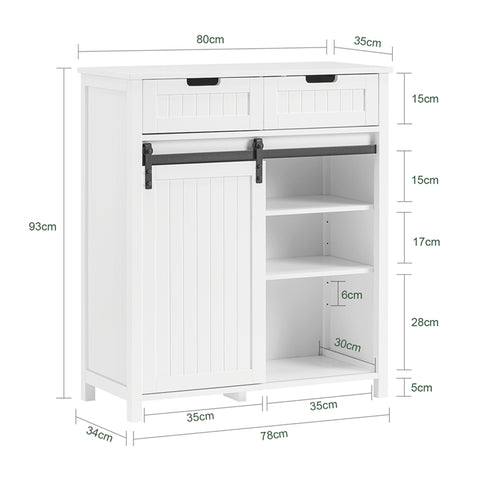 SoBuy | Küchenschrank | Sideboard mit Schiebetür | Kommode | Buffet | Weiß | FSB74-K-W