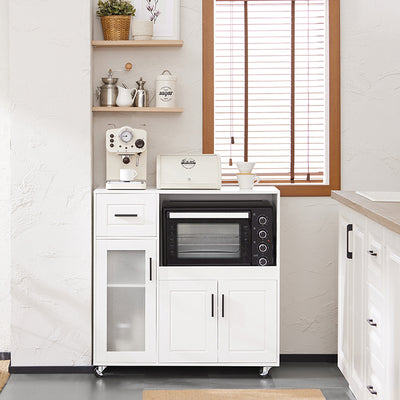 SoBuy | Küchenwagen | Sideboard auf Rollen | Mikrowellenschrank | Weiß | FSB78-W