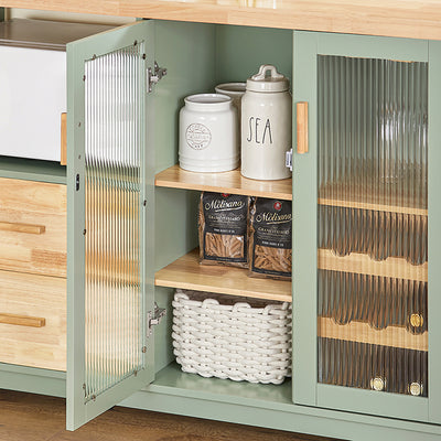SoBuy Küchenschrank Buffet mit Glastüren & Schubladen Vitrinen & Vitrinenschränke Sideboard mit 120 cm Arbeitsplatte, Mikrowellenfach & Weinregal Grün FSB81-GR –