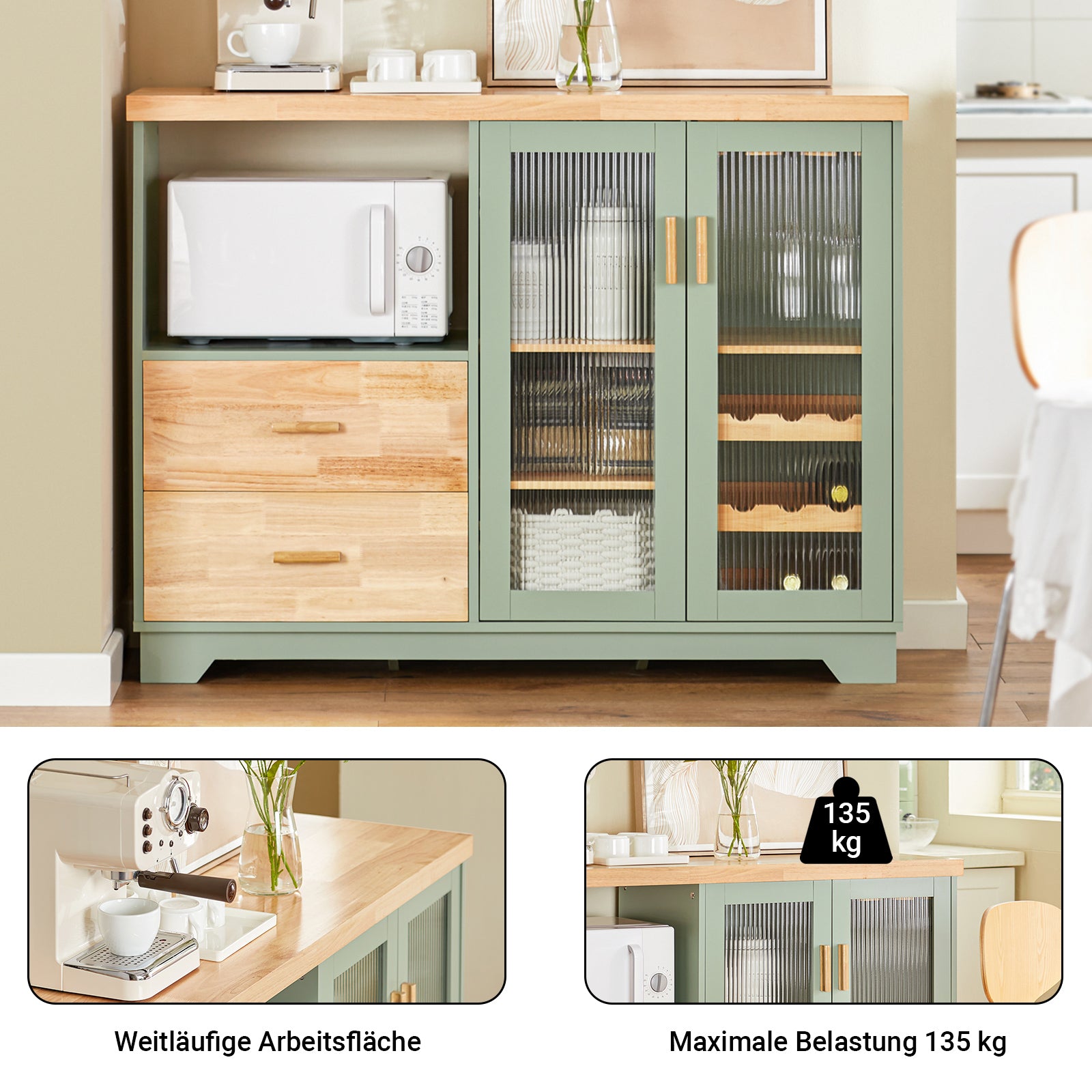 Vorverkauf | SoBuy | Sideboard mit 2 Glastüren | Küchenschrank | Flurschrank | Grün | FSB81-GR