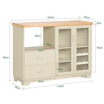 SoBuy | Sideboard mit 2 Glastüren | Küchenschrank | Kommode | Beige | FSB81-MI