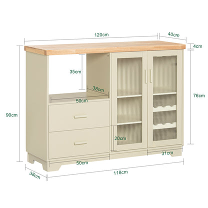 SoBuy | Sideboard mit 2 Glastüren | Küchenschrank | Kommode | Beige | FSB81-MI
