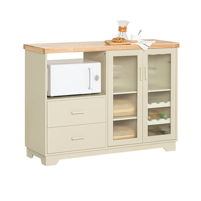 SoBuy | Sideboard mit 2 Glastüren | Küchenschrank | Kommode | Beige | FSB81-MI
