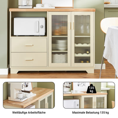 SoBuy | Sideboard mit 2 Glastüren | Küchenschrank | Kommode | Beige | FSB81-MI