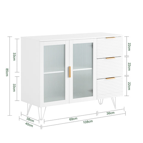 SoBuy | Küchenschrank mit Glastüren | Kücheninsel | Sideboard | Kommode | Weiß | FSB86-W