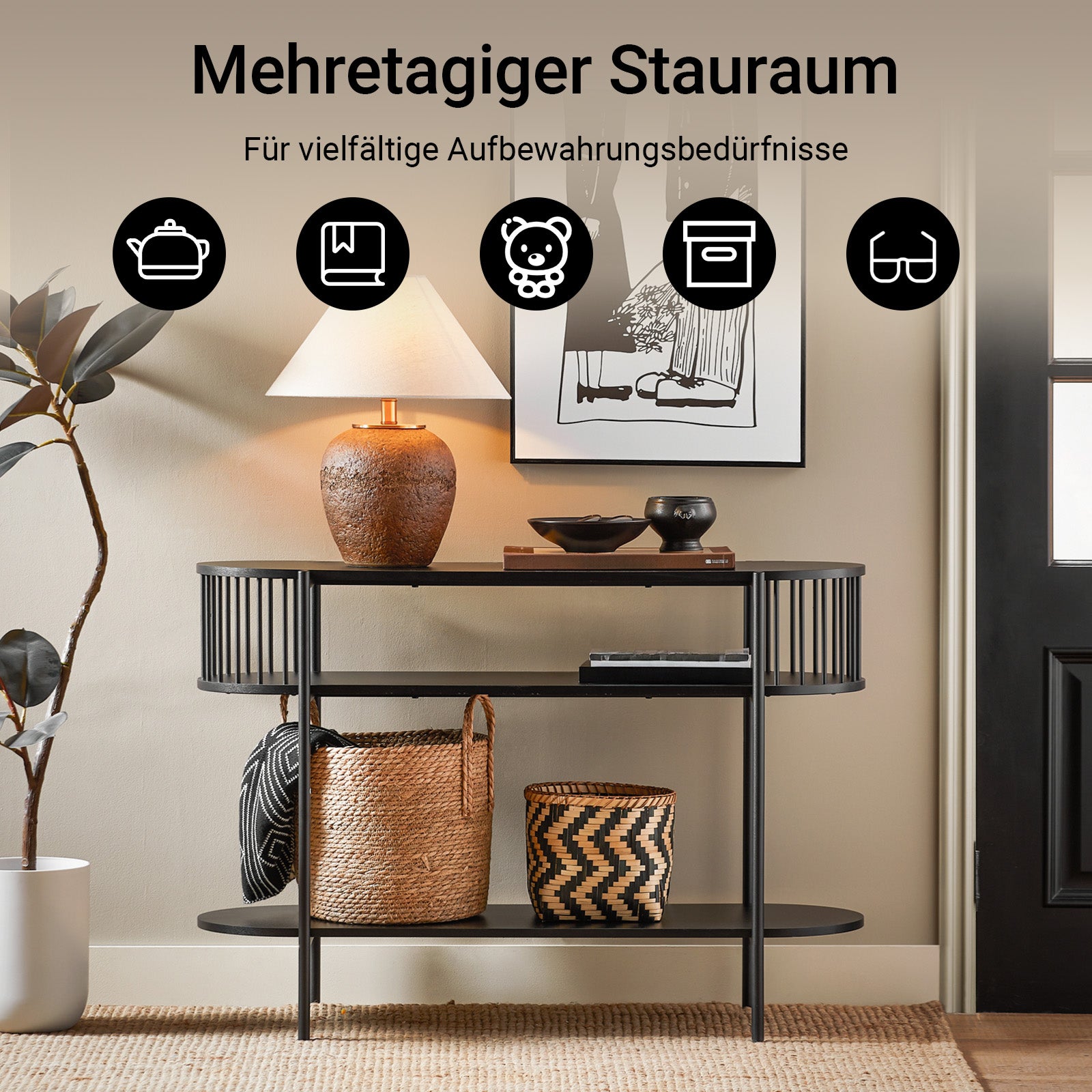 SoBuy | Konsolentisch | Flurtisch | Sideboard schmaler | Sofatisch | Dekotisch Schwarz | FSB90-SCH