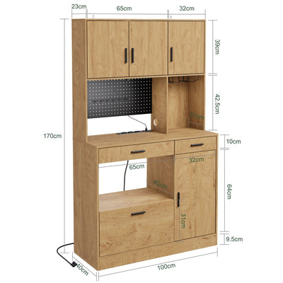 SoBuy | Küchenschränke | Küchenschrank freistehend mit 4 Türen und 3 | Light Oak | FSB98-L-E-N