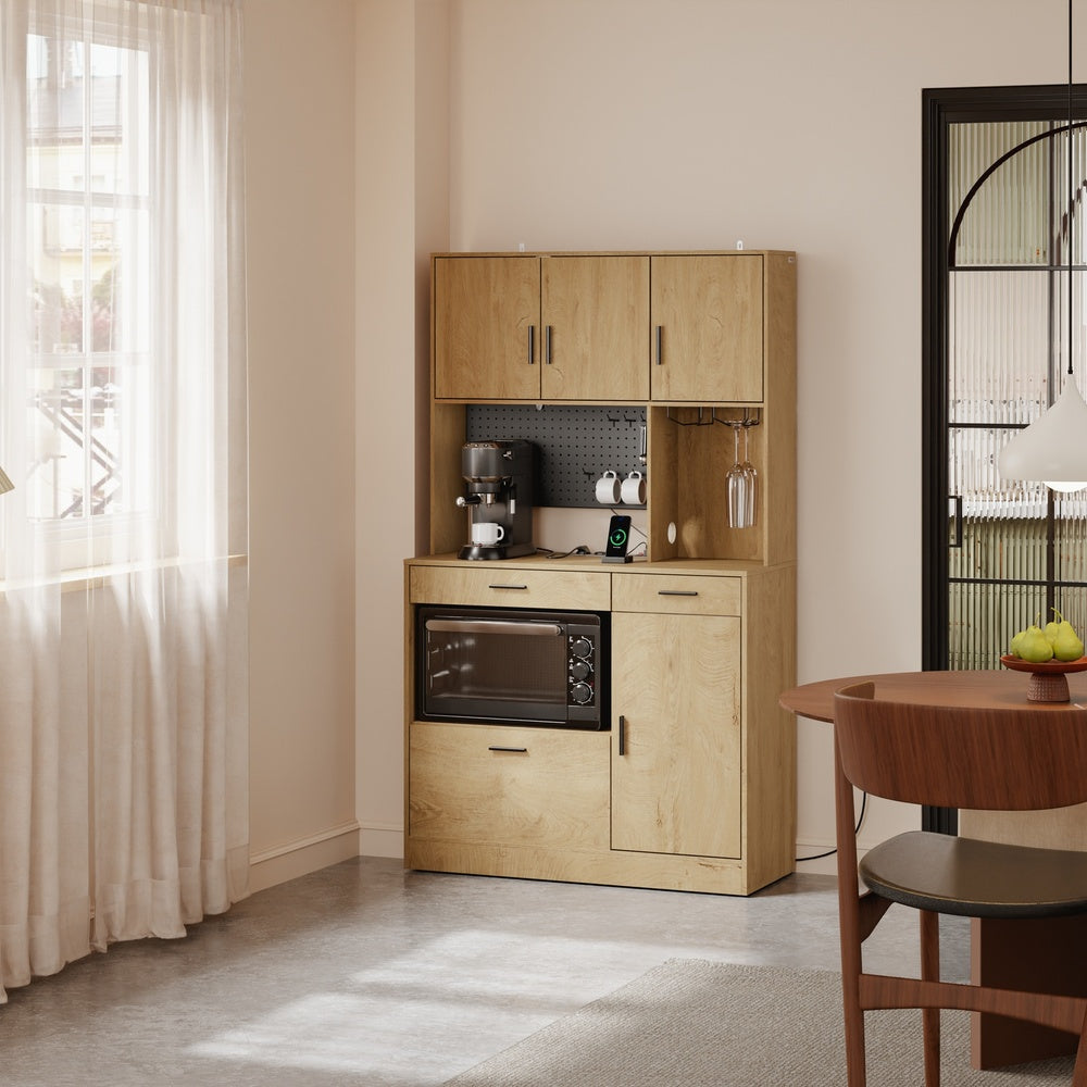 SoBuy | Küchenschränke | Küchenschrank freistehend mit 4 Türen und 3 | Light Oak | FSB98-L-E-N