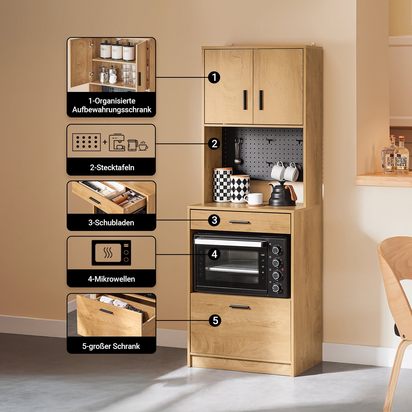 SoBuy | Mikrowellenschrank mit Pegboard | Hochschrank | Sideboard | Vintage | FSB98-N