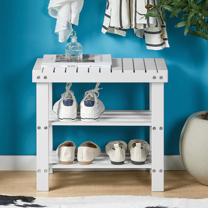 SoBuy | Schuhregal | Sitzbank schmal | Breit 50cm Weiß | FSR02-K-W