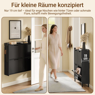 SoBuy | Schuhschrank Schmal Hängend mit Sensorlicht und 19 cm Tiefe | Schwarz | FSR100-E-SCH