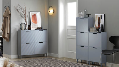 SoBuy | Schuhkipper | Schuhschrank mit 4 Klappen | Schuhkommode | Hellgrau | FSR100-HG