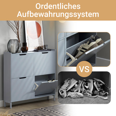 SoBuy | Schuhkipper | Schuhschrank mit 4 Klappen | Schuhkommode | Hellgrau | FSR100-HG