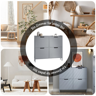 SoBuy | Schuhkipper | Schuhschrank mit 4 Klappen | Schuhkommode | Hellgrau | FSR100-HG