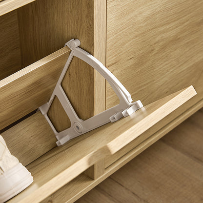 SoBuy | Schuhkipper | Schuhschrank mit 4 Klappen | schmal Schuhregal | Natur | FSR100-N