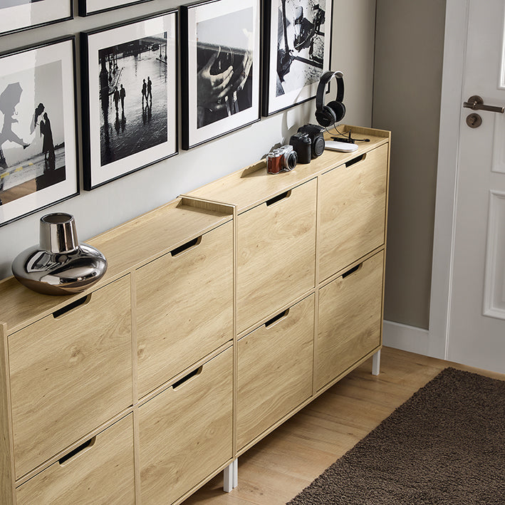 SoBuy | Schuhkipper | Schuhschrank mit 4 Klappen | schmal Schuhregal | Natur | FSR100-N