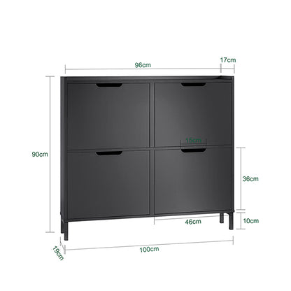 SoBuy | Schuhkipper | Schuhschrank mit 4 Klappen | Schwarz | FSR100-SCH