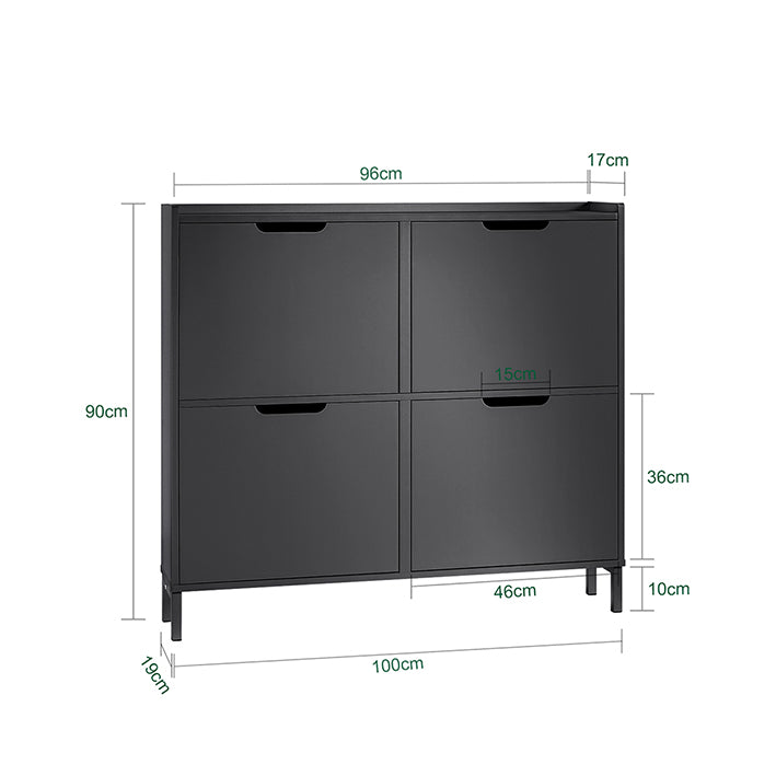 SoBuy | Schuhkipper | Schuhschrank mit 4 Klappen | Schwarz | FSR100-SCH