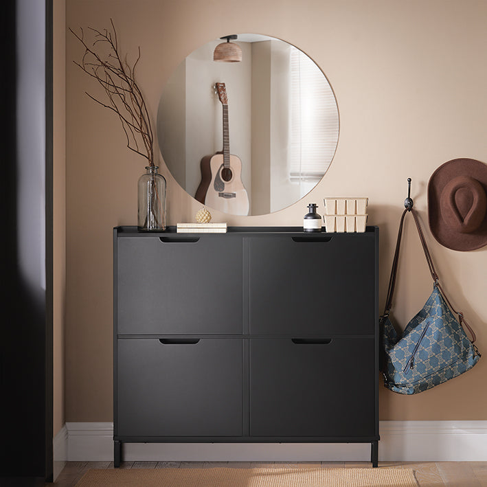 SoBuy | Schuhkipper | Schuhschrank mit 4 Klappen | Schwarz | FSR100-SCH