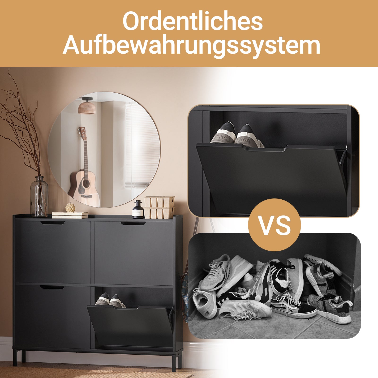 SoBuy | Schuhkipper | Schuhschrank mit 4 Klappen | Schwarz | FSR100-SCH