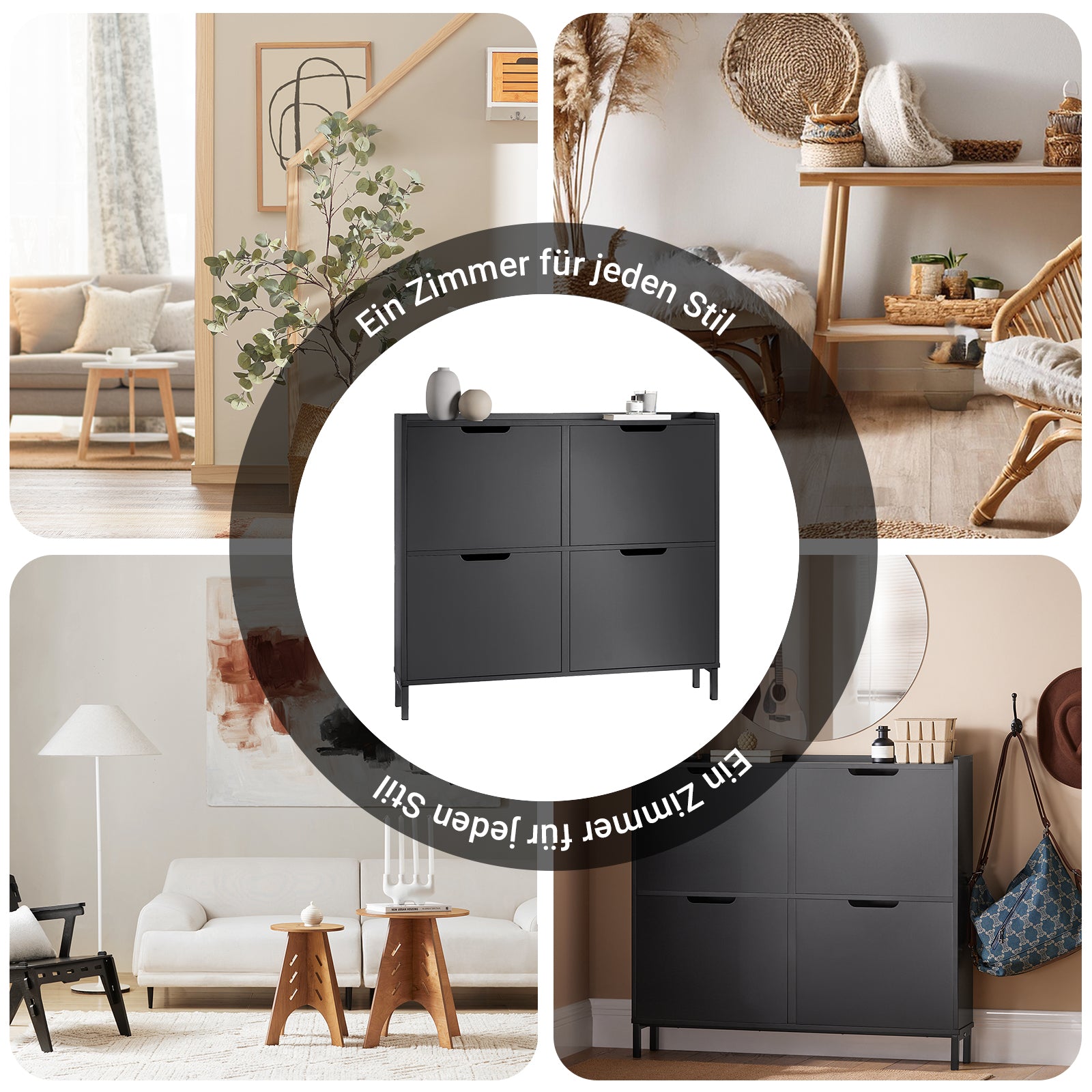 SoBuy | Schuhkipper | Schuhschrank mit 4 Klappen | Schwarz | FSR100-SCH