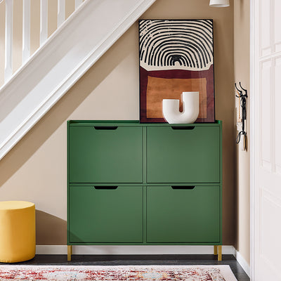 SoBuy | Schuhkipper | Schuhschrank mit 4 Klappen | Schuhkommode | Dunkelgrün | FSR100-SY