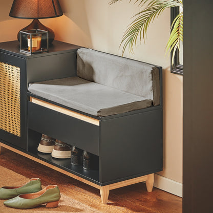 SoBuy | Schuhbank mit Gitteroptik | Sitzbank | Schuhregal | Sitzkommode Kinder | Schwarz-Natur | FSR128-SCH