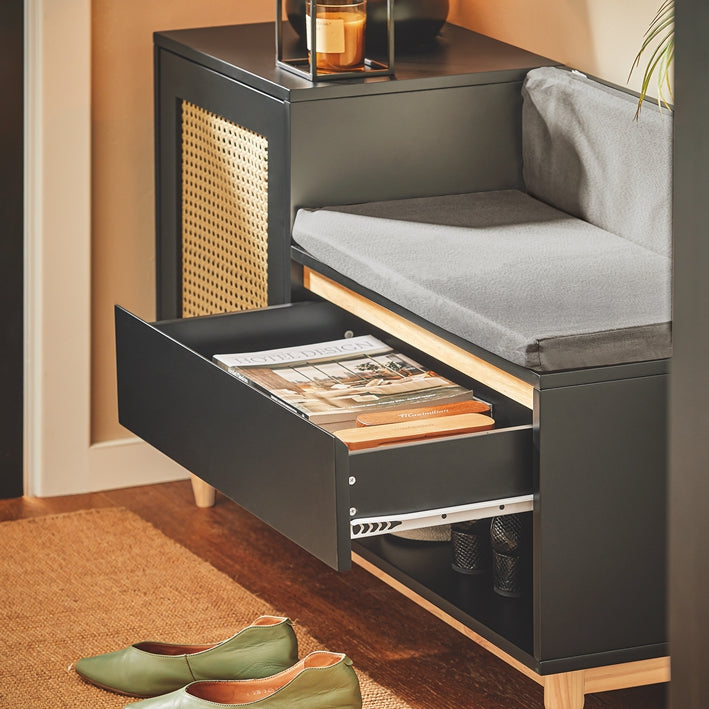 SoBuy | Schuhbank mit Gitteroptik | Sitzbank | Schuhregal | Sitzkommode Kinder | Schwarz-Natur | FSR128-SCH