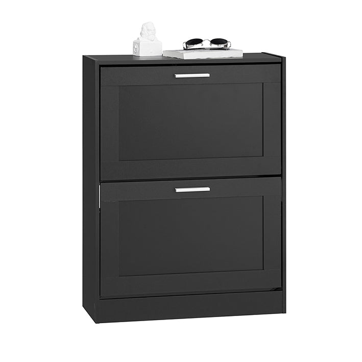 SoBuy | Schuhkipper | Schuhschrank mit 2 Klappen | Schuhkommode | Schwarz | FSR137-SCH