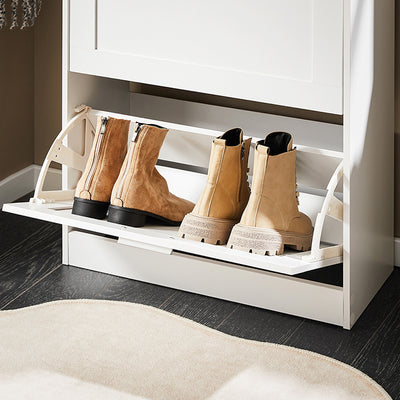 SoBuy | Schuhkipper | Schuhschrank | mit 2 Klappen schmal | Weiß | 60x80x25cm | FSR137-W
