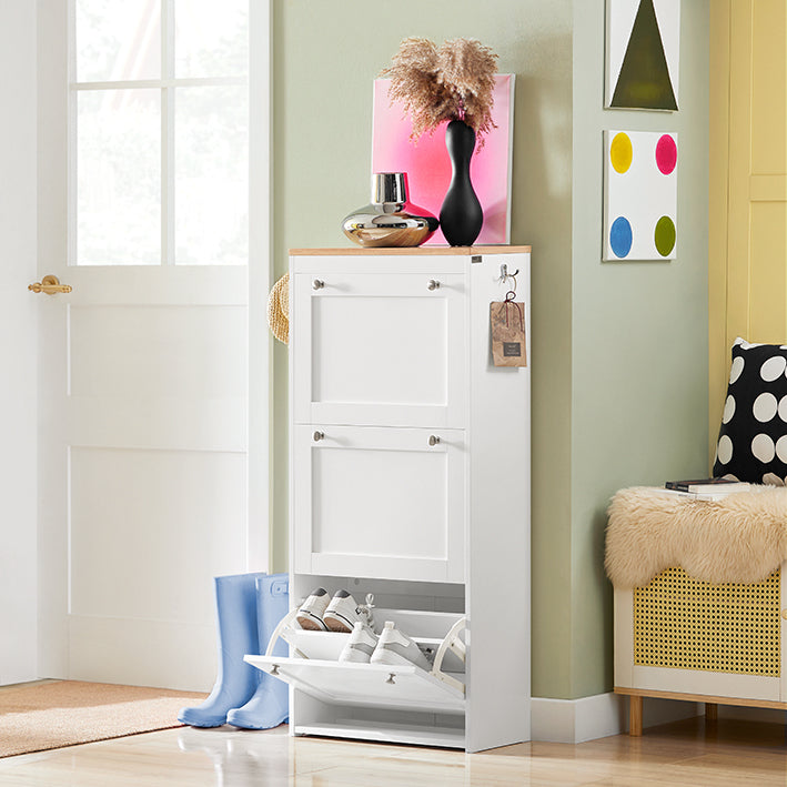 Vorverkauf | SoBuy | Schuhkipper | Schuhschrank mit 3 Klappen | Schuhkommode Weiß | FSR144-WN