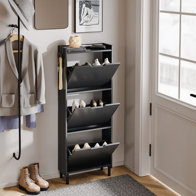 SoBuy Schuhschrank schmal Sensorlicht 19 cm Tiefe Schwarz 50x19x131 cm | FSR151-H-E-SCH