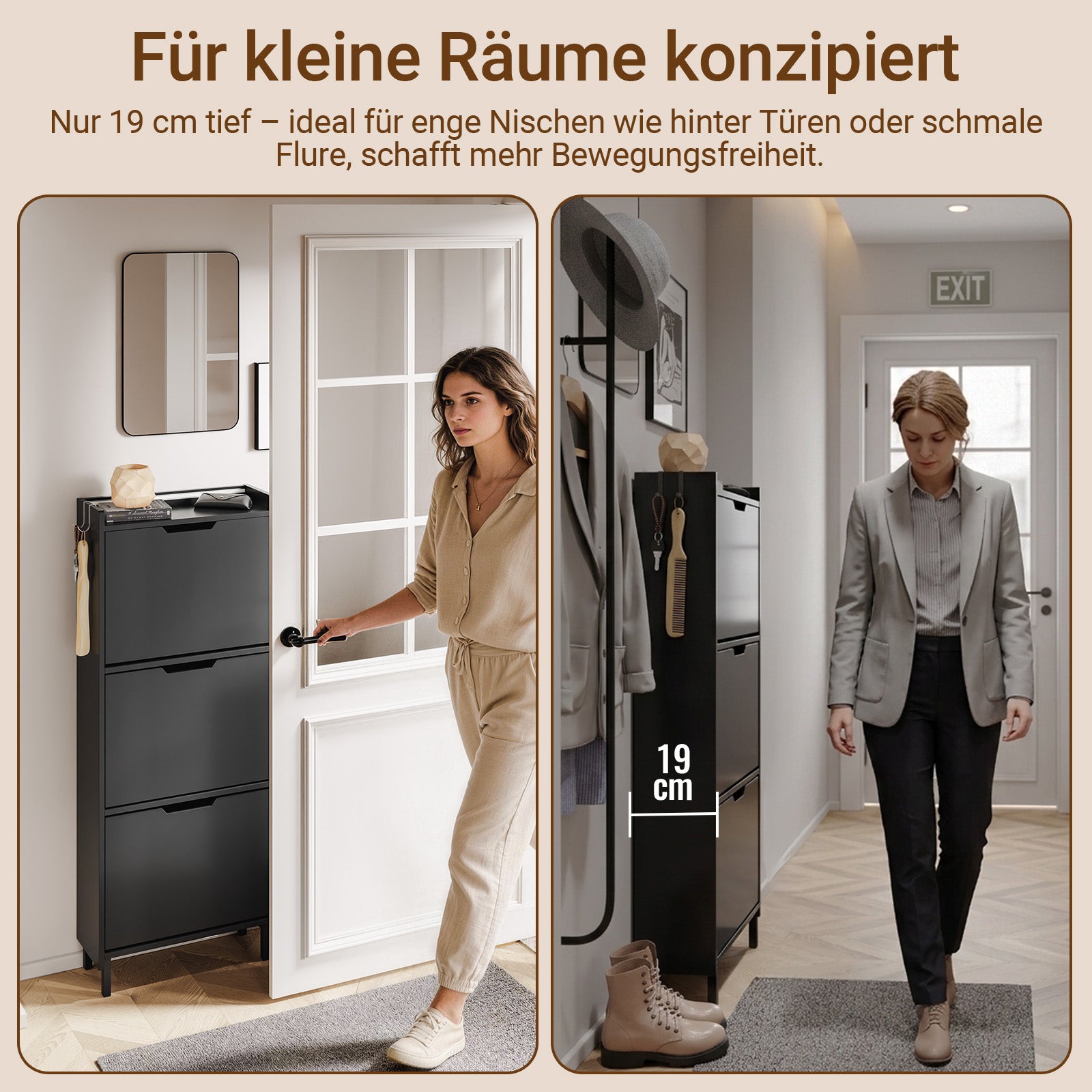 SoBuy Schuhschrank schmal Sensorlicht 19 cm Tiefe Schwarz 50x19x131 cm | FSR151-H-E-SCH