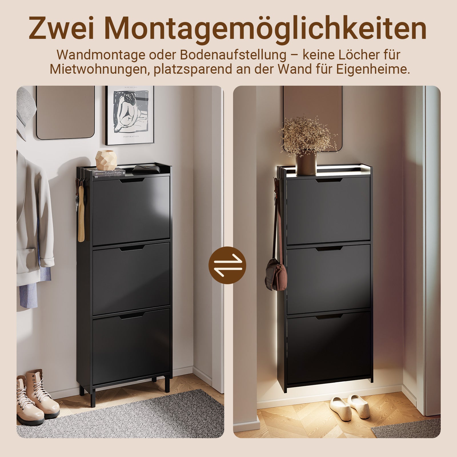 SoBuy Schuhschrank schmal Sensorlicht 19 cm Tiefe Schwarz 50x19x131 cm | FSR151-H-E-SCH