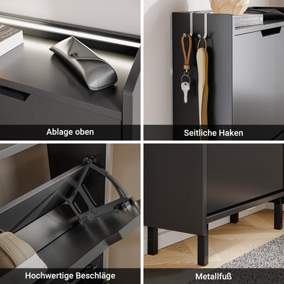 SoBuy Schuhschrank schmal Sensorlicht 19 cm Tiefe Schwarz 50x19x131 cm | FSR151-H-E-SCH