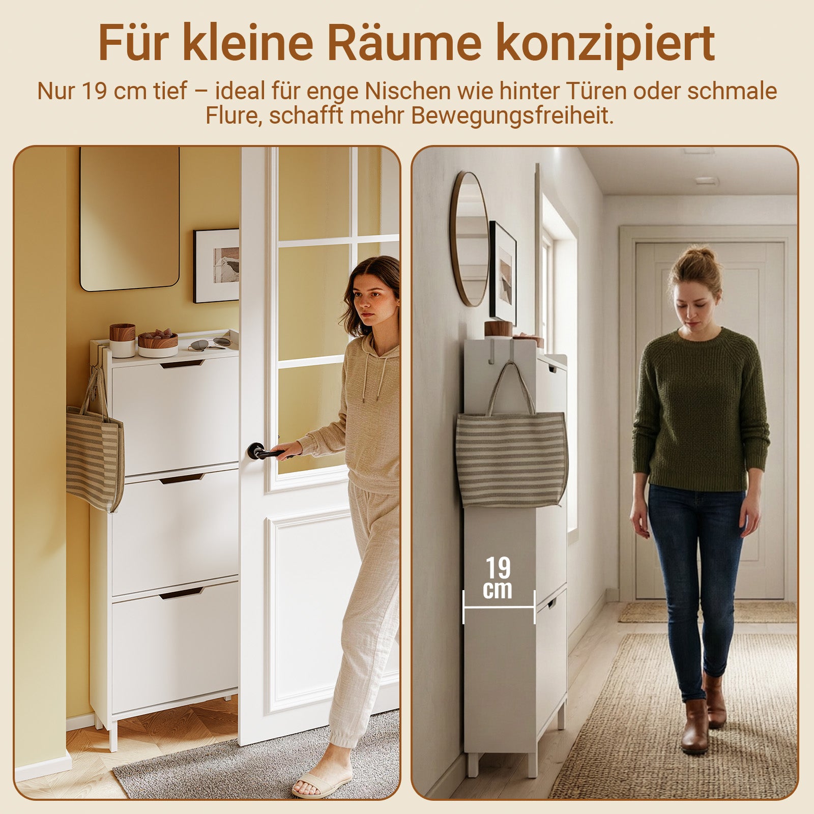 SoBuy Schuhschrank Schmal Hängend mit Sensorlicht und 19 cm Tiefe Weiß FSR151-H-E-W