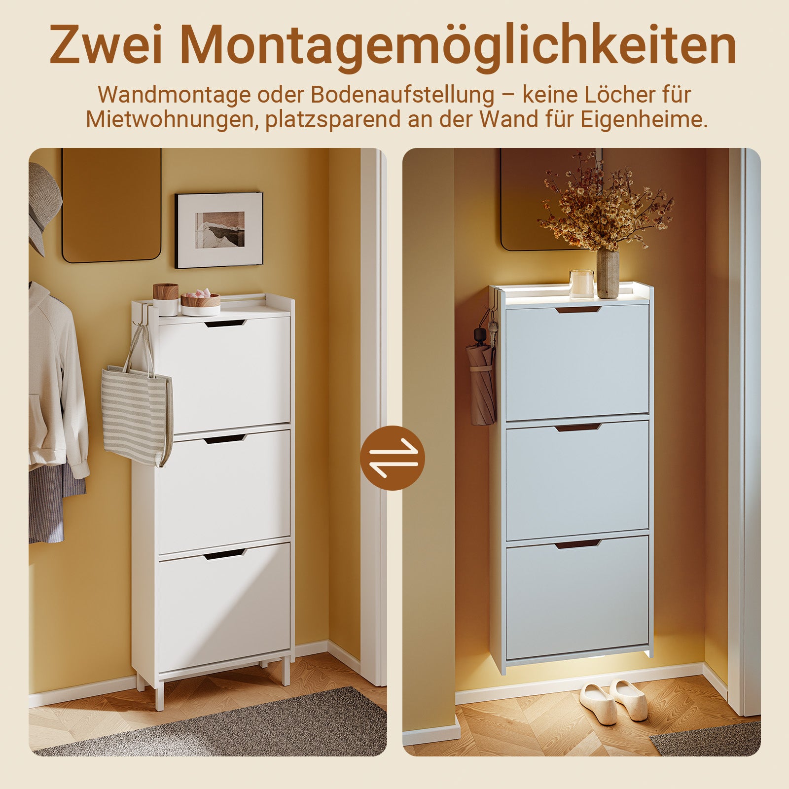SoBuy Schuhschrank Schmal Hängend mit Sensorlicht und 19 cm Tiefe Weiß FSR151-H-E-W