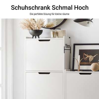 SoBuy Schuhkipper Schmal 19cm Tief | Schuhschrank 3 Klappen Weiß
