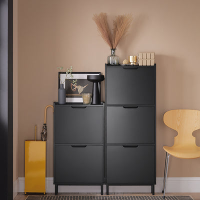 Vorverkauf | SoBuy | Schuhkipper mit 2 Klappen | Schuhschrank | Schuhkommode | Schwarz | 50x90x19cm | FSR151-SCH