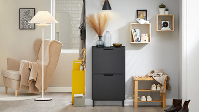 Vorverkauf | SoBuy | Schuhkipper mit 2 Klappen | Schuhschrank | Schuhkommode | Schwarz | 50x90x19cm | FSR151-SCH