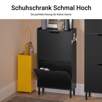 Vorverkauf | SoBuy | Schuhkipper mit 2 Klappen | Schuhschrank | Schuhkommode | Schwarz | 50x90x19cm | FSR151-SCH