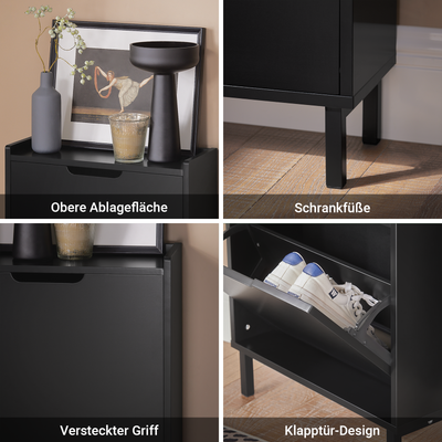 Vorverkauf | SoBuy | Schuhkipper mit 2 Klappen | Schuhschrank | Schuhkommode | Schwarz | 50x90x19cm | FSR151-SCH