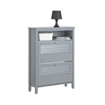 SoBuy | Schuhkipper | Schuhschrank mit 2 Klappen | Schuhkommode | Hellgrau | FSR152-HG