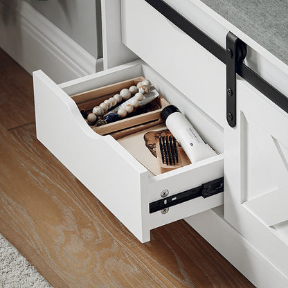 SoBuy | Schuhbank mit Sitzfläche | Schuhregal | Dielenbank mit Schiebetüren | Weiß | FSR153-W