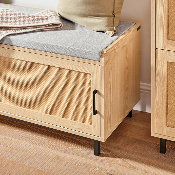 SoBuy | Schuhbank mit Sitzfläche | Dielenbank mit Schiebetüren | Schuhschrank | Sitzbank | Natur | FSR154-N