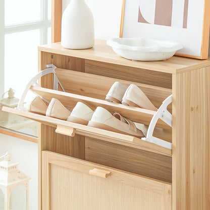 SoBuy | Schuhkipper mit 2 Klappen | Schuhschrank | Schuhkommode | Natur | FSR160-N