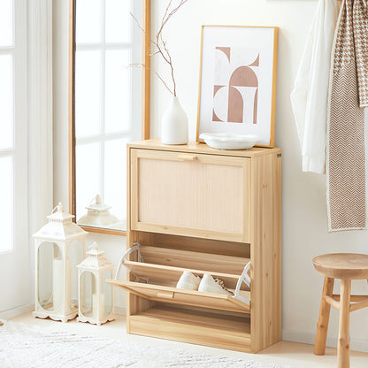 SoBuy | Schuhkipper mit 2 Klappen | Schuhschrank | Schuhkommode | Natur | FSR160-N