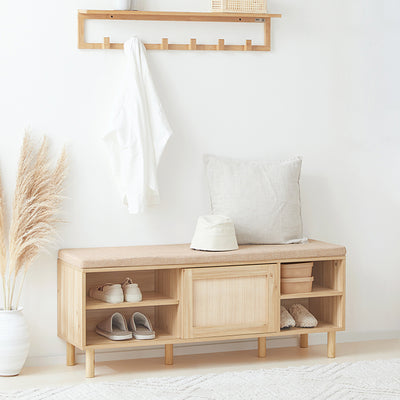 Vorverkauf | SoBuy | Schuhbank mit Sitzfläche | Dielenbank mit Schiebetüren | Natur | FSR163-N